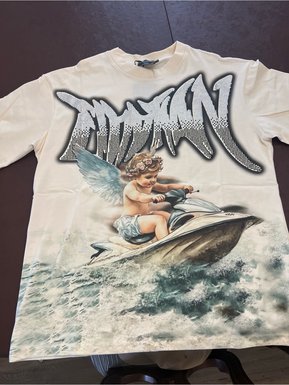 Mixed Emotion Short Sleeve Tee with Angel Jet Ski Motif